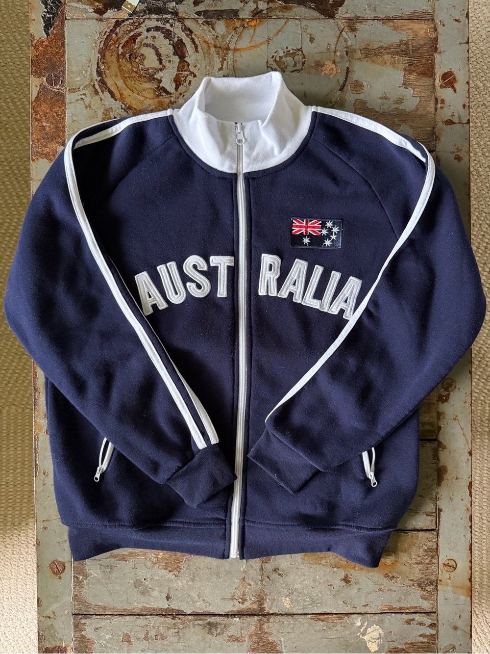 Around Australia Navy Zip-Up Mock Neck Track Jacket with White Trim